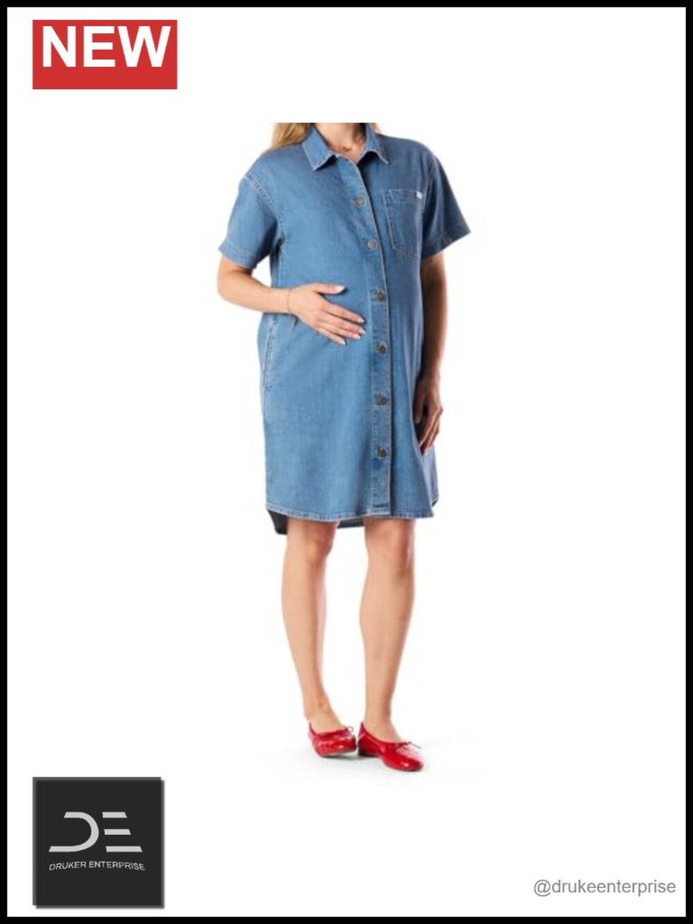 Maternity Shirt Dress Short Sleeve Collared A-Line Casual Pull On